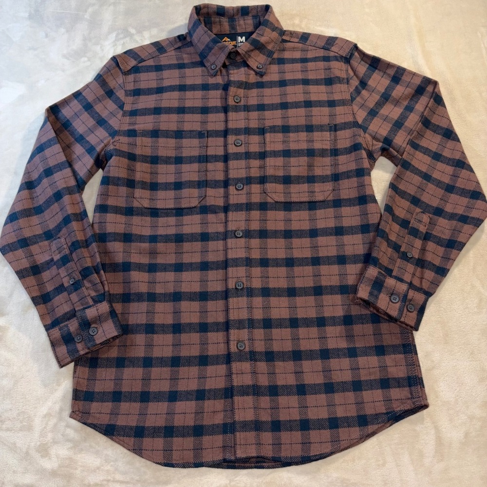 Ridgecut Toughwear Mens Heavy Flannel Shirt Brown Plaid FMW25-1073 Size M NWT